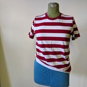 Uniqlo XS unisex maroon stripped cotton t-sh…